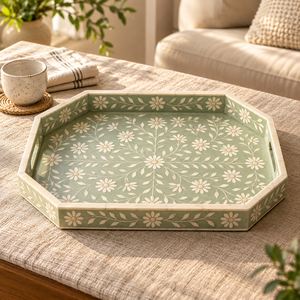Plateau de service rectangulaire décoratif floral en bois et résine, fait main, moderne, écologique, personnalisable, vente en gros OEM ODM - Product Image 2