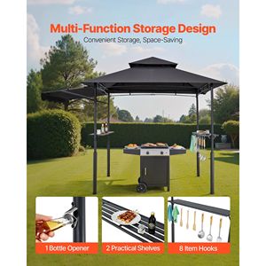 Gazebo per Barbecue a Due Livelli in Acciaio 8 x 5 Piedi, Tettoia Rinforzata e Pergola con Tenda Extra, Riparo in Acciaio Verniciato a Polvere - Product Image 5