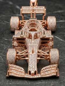 S925 Rose Gold Plated Sterling <b>Silver</b> Car Racing <b>Charm</b> Pendant with Moissanite Statement Jewelry Gift - Product Image 2