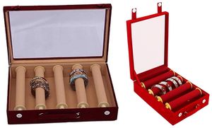 Wooden Five Rod Transparent Velvet Bangle <b>Storage</b> <b>Box</b> Organizer for Jewelry Display <b>Storage</b> - Product Image 4