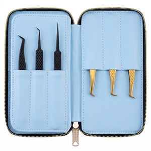 Estuche de Cuero para Pinzas de Pestañas, Organizador con Cierre, Múltiples Ranuras, Protector de Herramientas para Extensiones de Pestañas, Portátil, para Uso en Salón - Product Image 1