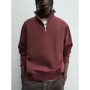 Custom Men's Women's Oversized Half Zip Sweatshirt <b>Mock</b> <b>Neck</b> Plain Cotton Fleece Streetwear <b>Top</b> - Product Image 4