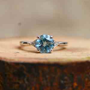 Dainty Natural Blue Topaz <b>Ring</b> 14K Gold <b>925</b> Sterling <b>Silver</b> Luxury Gemstone Jewelry Gift for Women Wedding Anniversary Party - Product Image 2