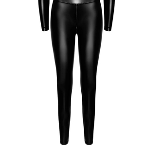 Mono ajustado de manga larga con cremallera y cintura alta para mujer, de PU negro, color liso, para discoteca - Product Image 1