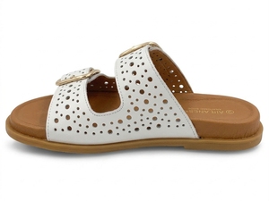 Sandales plates en cuir véritable blanc, bout ouvert, fermeture à boucle, chaussures d'été respirantes - Product Image 4