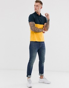 Polo pour homme à blocs de couleur, manches courtes, en coton Oxford, décontracté, respirant, design uni, coupe classique, jaune, bleu marine - Product Image 4