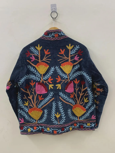 แจ็กเก็ตฤดูหนาวสไตล์โบโฮวินเทจใส่ได้ทั้งชายและหญิงปักลายดอกไม้ผ้าคอตตอนกำมะหยี่ปักลายชนเผ่าเก๋ไก๋ - Product Image 4