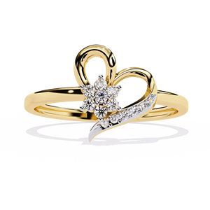 Bague minimaliste en or jaune pour femme, design cœur romantique, diamant taille brillant rond, bijoux de fiançailles avec diamants latéraux - Product Image 1
