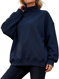 Sweat-shirts molletonnés à col montant pour femme, personnalisables avec logo, faible MOQ, haute qualité, hiver, décontractés, couleur unie, logo frontal, manches longues - Product Image 5