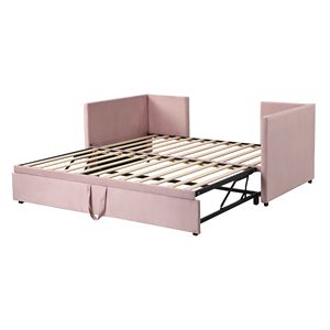 Divano letto estraibile singolo (Twin Size) rosa con design elegante e imbottitura in tessuto - Product Image 4