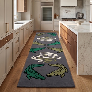 Tapis gris vert imprimé alligator, tapis moderne à motif animal pour chambre d'enfant, salle de jeux, salon - Product Image 4