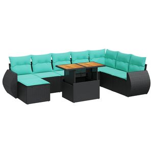 Juego de sofás de patio de ratán sintético negro de 9 piezas con cojines, muebles elegantes para exteriores - Product Image 2