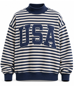 Sweat-shirt à col montant personnalisé USA, surdimensionné, avec appliqué en gingham, lettres brodées, en molleton unisexe - Product Image 6