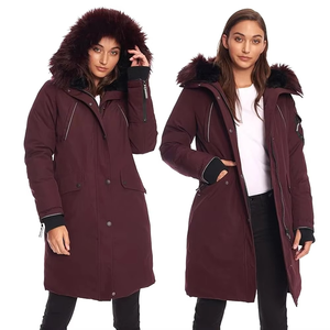Women Long Winter Parka Jacket With <b>Fur</b> Trim Hood Quilted Thick Windproof Full Sleeve Solid Color Patch Pocket Single Breasted - Product Image 1