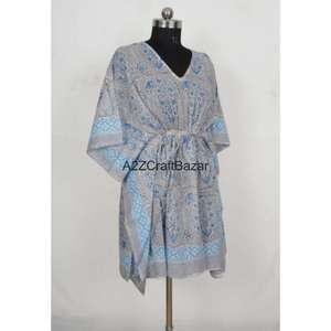 Vestido Kaftán Midi de Algodón 100% Hecho a Mano para Mujer, Romántico, Vintage, con Estampado Floral, Cuello en V, Manga Corta, Ecológico y Transpirable - Product Image 6