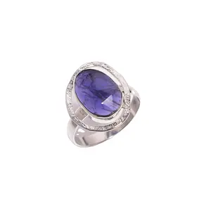 Latest design tanzanite gemstone engagements ring for girls 925 sterling silver wholesale jewelry suppliers