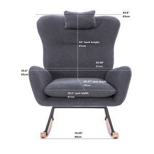 Sedia a Dondolo Teddy Imbottita Grigio Scuro per Soggiorno e Camera da Letto - Product Image 3