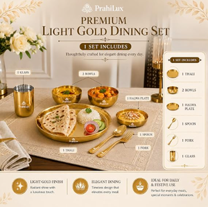 Juego de Platos para Comida (Thali) de Acero Inoxidable Dorado con Recubrimiento PVD, 7 Piezas - Product Image 5