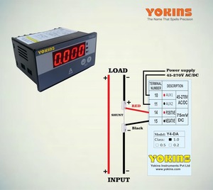 มิเตอร์วัดกระแสไฟฟ้าดีซีแบบดิจิตอล Yokins Y4-DA -/75mV พร้อมชุนต์แบบเลือกได้ สำหรับวัดกระแสไฟฟ้าดีซีเฟสเดียว ความแม่นยำระดับ 1.0 สำหรับติดตั้งบนแผงควบคุม - Product Image 1