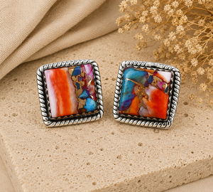 Boucles d'oreilles Kingsman Oyster Turquoise en forme de coussin, en argent, faites à la main, bijoux en pierres précieuses, style bohème sud-ouest, pour femme, cadeau - Product Image 3
