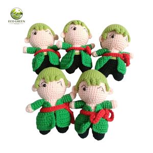 Poupée en carton au crochet faite à la main, costume vert et rouge, fil de laine, jouet fantaisie, 0-24 mois, couture, tissage, artisanat, taille personnalisée - Product Image 1