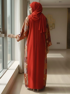 Abaya en coton ample à manches longues, col rond, coupe évasée, respirante, pour soirée décontractée, motif imprimé, vente en gros - Product Image 3