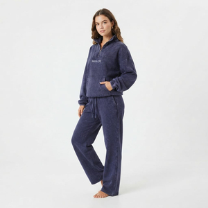 Trendy Acid Wash <b>Women</b> <b>Quarter</b> <b>Zip</b> Sweatshirt And Jogger Pants Set Streetwear Tracksuit Two Piece Clothing Supplier - Product Image 3