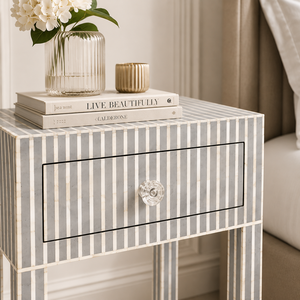 Modern Adjustable Bone Inlay Nightstand with <b>Single</b> Drawer for Bedroom Living Room Farmhouse & Hotel Use - Product Image 3