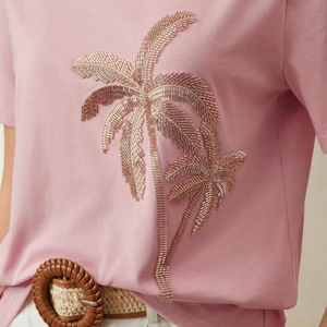 Handmade Beaded Embroidery 100% Cotton Crew Neck Tank <b>top</b> Women Slim Fit <b>Top</b> Colorful Fish Patch Summer Casual Apparel Premium - Product Image 5