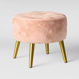 ออตโตมันกำมะหยี่ทรงกลมสีชมพูทันสมัย หุ้มผ้าแบบทัฟท์ ขาสีทอง เฟอร์นิเจอร์ห้องนั่งเล่น เฟอร์นิเจอร์โรงแรม - Product Image 1