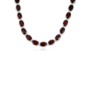 Magnifique collier tennis pour femme en argent sterling 925 avec pierre précieuse authentique grenat taille ovale, pierre de naissance de janvier, design élégant - Product Image 3