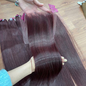 Extensiones de Cabello Humano de Lujo, Color Vino Tinto, Liso Natural, Tejido a Máquina - Product Image 2