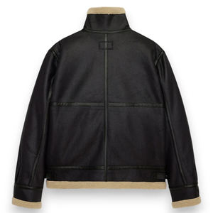 Veste en cuir véritable noire pour homme, col rabattu, doublure en sherpa, fermeture éclair, coupe-vent, vêtements d'hiver, style moto - Product Image 4