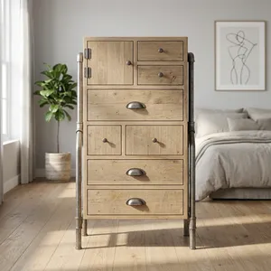 Industrial <b>Storage</b> Cabinet <b>Metal</b> Frame Wood Multi <b>Drawer</b> Chest for Bedroom Living Room - Product Image 4