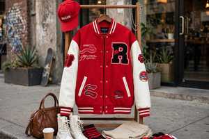ONETEN APPARELS Men's Red Color Blocking Embroidered <b>Racer</b> <b>Jacket</b> Windproof Zipper Closure Stand Collar Sporty Style - Product Image 4