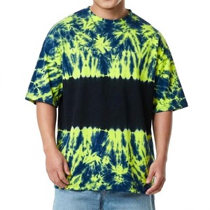 T-shirt Homme Oversize Tie-Dye Manches Courtes Col Rond Décontracté Tricoté Motif Vert Bleu Longueur Standard Streetwear Vente en Gros - Product Image 4