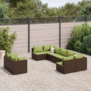 Ensemble de 9 canapés de patio marron et vert pour la détente en jardin - Product Image 1