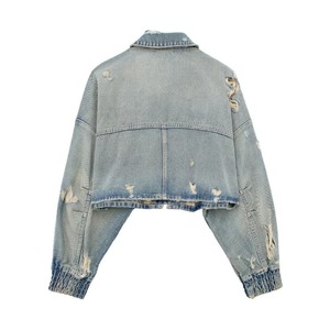 <b>Women</b> Denim <b>Jacket</b> Woven Fleece Breathable Zipper Loose Casual Vintage <b>Spring</b> Outerwear - Product Image 2