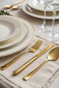 Ensemble de couverts de table dorés en acier inoxydable, fourchette, couteau, cuillère, pour mariage, événement, banquet, dîner - Product Image 1
