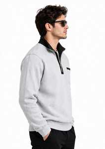 Sudadera Gris para Hombre con Cierre de Cremallera, Cuello Negro, Manga Larga, Felpa Francesa - Product Image 3