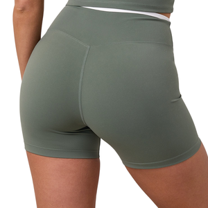 Shorts Deportivos de Cintura Alta para Mujer, Color Verde Oliva, con Contraste, Elásticos, para Gimnasio, Entrenamiento, Fitness y Ejercicio - Product Image 4