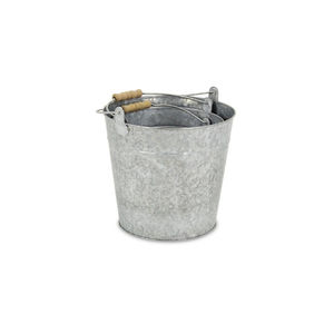 <b>Set</b> Of 3 Galvanized Metal Pail Buckets With Natural Wood Grip Handles For Farmhouse Decor And <b>Gardening</b> Use In Reasonable Price - Product Image 1