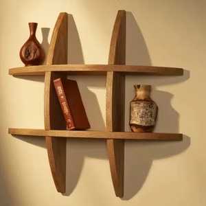 Single Tier Solid Wood Adjustable Floating <b>Corner</b> Shelf <b>Unit</b> Modern Staggered Wall Shelf Vertical Flower Pot Holder Non-Folding - Product Image 3