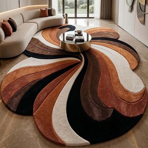 Tapis moderne abstrait en laine/coton tufté à la main, antidérapant, design vague sculptée, tapis de luxe 7 mm d'épaisseur pour salon, chambre, maison - Product Image 3