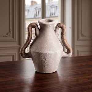 Rustic <b>Ceramic</b> Tabletop <b>Vase</b> with Matte Finish Handmade Dual Rope Handles - Product Image 2