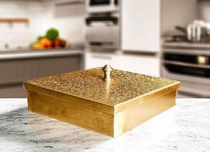 Engraved Brass Spice Box Four Compartment Seasoning Container Set <b>Etched</b> Lid Condiment Organizer Indian Masala Dabba Kitchenware - Product Image 2