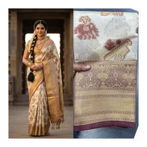 Sari de Diseño Indio en Algodón y Seda, con Bordado Jari, Estilo Étnico, Blusa de Exportación, Exclusivo de Boutique, Muy Vendido y de Moda - Product Image 4