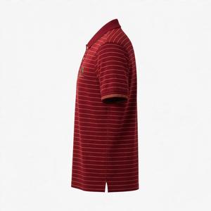 Polo unisexe NEXTEX à fines rayures, bordeaux et or, en coton piqué, à manches courtes et col polo - Product Image 3