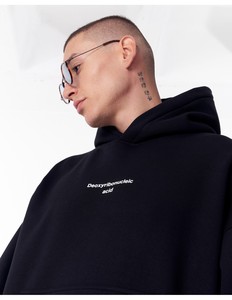 Sweat à capuche oversize noir pour homme avec imprimé ADN, style streetwear minimaliste, en coton French Terry, idéal pour l'automne - Product Image 1