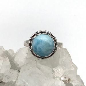 Bague en pierre précieuse Larimar ronde, argent sterling 925, bijoux faits à la main pour femmes - Product Image 3